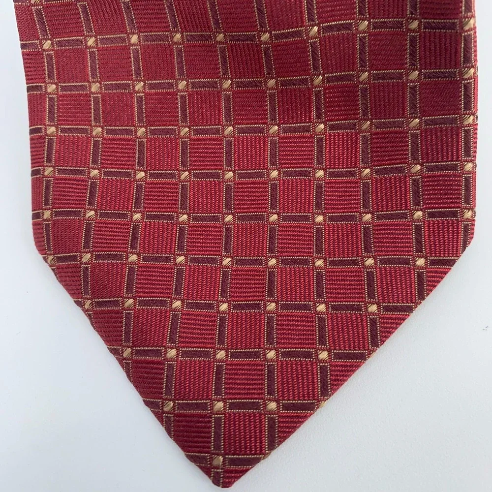 Eton Tie Mens One Size Red Maroon Patterned Silk Classic Necktie Italy Made‎ NWT